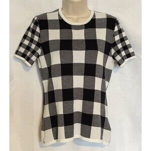 Brooks Brothers Gingham Buffalo Check Short Sleeve Sweater Womens S Black White
